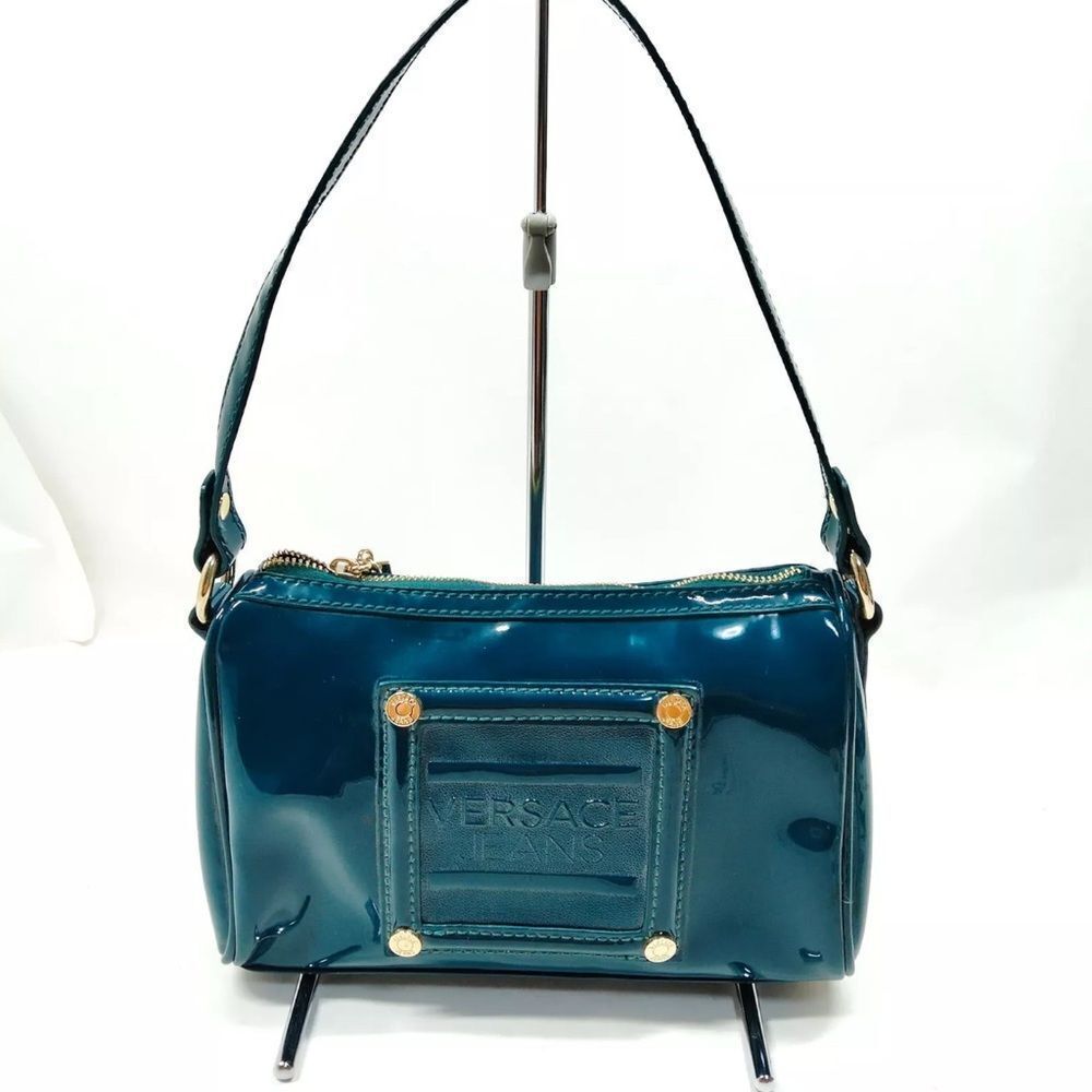 Auth Versace Jeans Emerald Green Patent Leather Mini Shoulder Bag